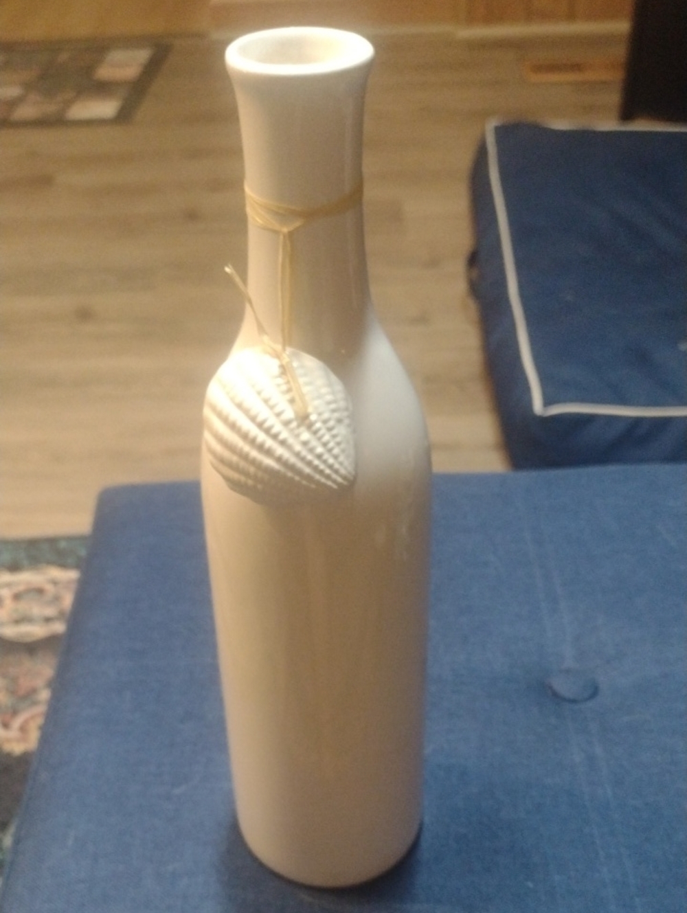 Vintage White Ceramic Bottle Vase with Shell Accent